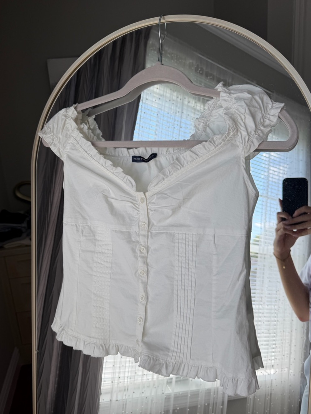 Brandy Melville White Ruffle-Trim Button Front Camisole